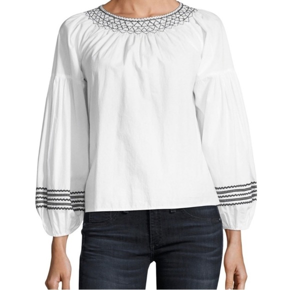 Joie Ghada Smocked Top Black and White Size Small - Picture 3 of 10